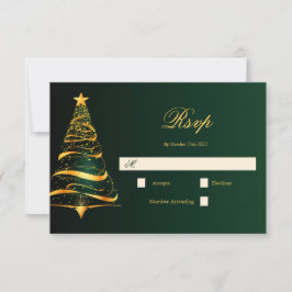 Tarjeta De Confirmación De Asistencia Elegante Árbol de Navidad Dorado Minimalista Boda