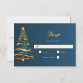 Tarjeta De Confirmación De Asistencia Elegante Árbol de Navidad Dorado Minimalista Boda