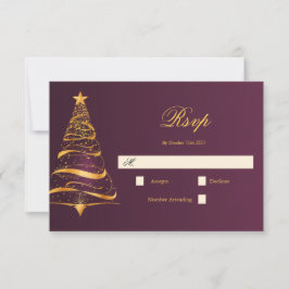 Tarjeta De Confirmación De Asistencia Elegante Árbol de Navidad Dorado Minimalista Boda