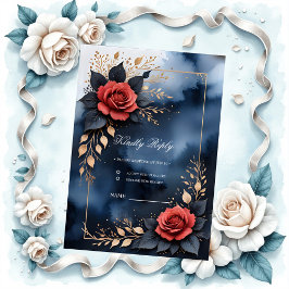 Tarjeta De Confirmación De Asistencia Elegante arreglo rosa con follaje dorado