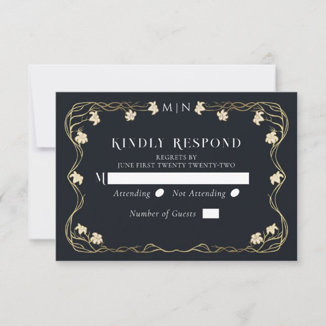 Tarjeta De Confirmación De Asistencia Elegante Art Nouveau Lilly Boda (Anverso)