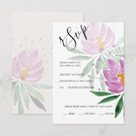 Tarjeta De Confirmación De Asistencia Elegante arte romántico violeta Lotus acuarela
