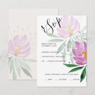 Tarjeta De Confirmación De Asistencia Elegante arte romántico violeta Lotus acuarela