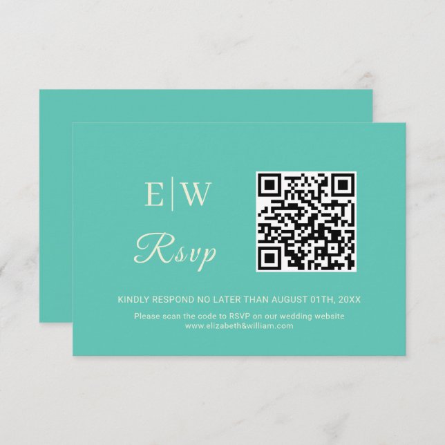 Tarjeta De Confirmación De Asistencia Elegante Awe Acuático Simple con Monograma Boda (Anverso / Reverso)