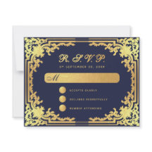 Elegante Azul Marino con Hoja de Oro Falso Vintage