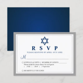 Tarjeta De Confirmación De Asistencia Elegante bar gris y azul marino Mitzvah