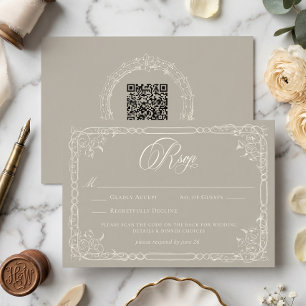 Tarjeta De Confirmación De Asistencia Elegante Barroco Vintage Neutro Marfil Boda