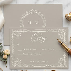 Tarjeta De Confirmación De Asistencia Elegante Barroco Vintage Neutro Marfil Boda Tono T