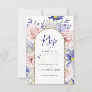 Tarjeta De Confirmación De Asistencia Elegante Bat Floral Púrpura Rosa Mitzvah