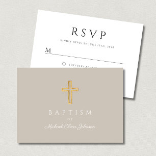 Tarjeta De Confirmación De Asistencia Elegante Bautismo Religioso Taupe