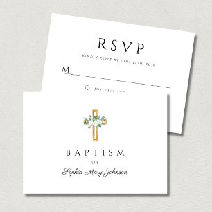 Tarjeta De Confirmación De Asistencia Elegante bautismo religioso transversal floral