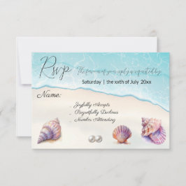 Tarjeta De Confirmación De Asistencia Elegante Beach Wedding Seashells Perlas Náuticas