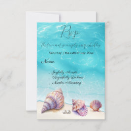 Tarjeta De Confirmación De Asistencia Elegante Beach Wedding Seashells Perlas Náuticas