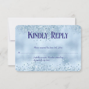 Tarjeta De Confirmación De Asistencia Elegante bebé Purpurina azul y Relieve metalizado