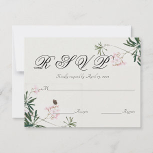 Tarjeta De Confirmación De Asistencia Elegante Blossom Botánico Rosa con Mariposa