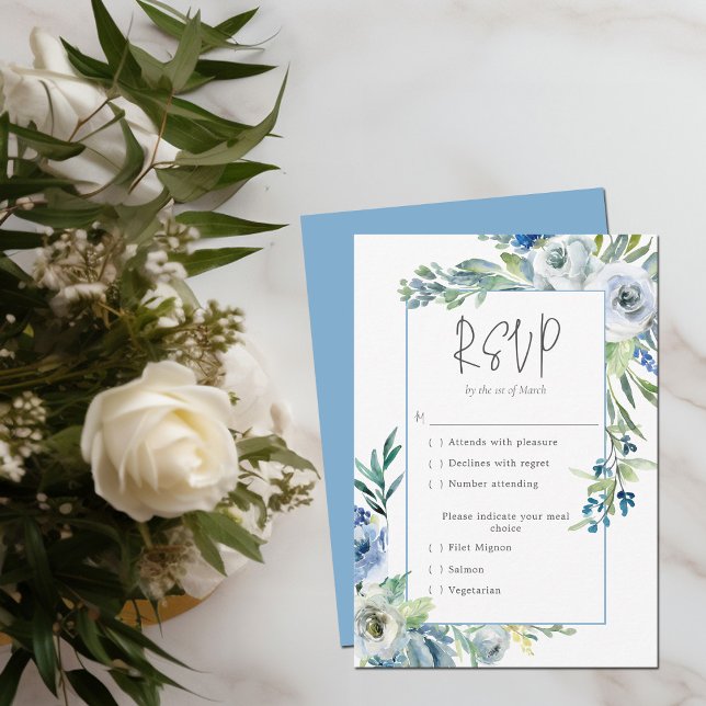Tarjeta De Confirmación De Asistencia Elegante Blue Floral Spring Garden Wedding (Subido por el creador)
