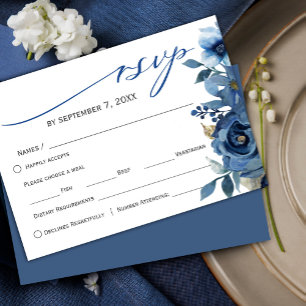 Tarjeta De Confirmación De Asistencia Elegante Blue Ice Winter Floral