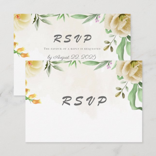 Tarjeta De Confirmación De Asistencia Elegante Boda acuático de pájaro floral (Anverso / Reverso)