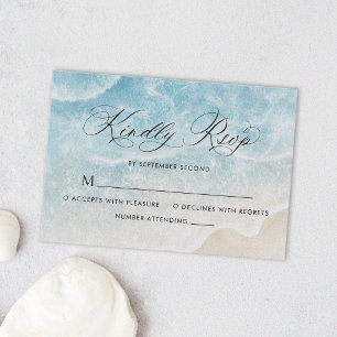 Tarjeta De Confirmación De Asistencia Elegante Boda acuático Ocean Beach Script