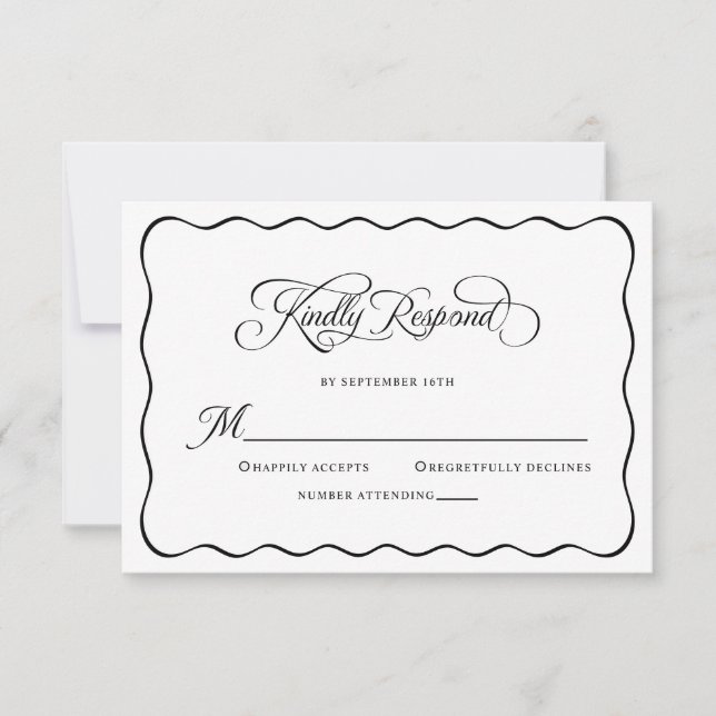 Tarjeta De Confirmación De Asistencia Elegante Boda Amablemente Responder Negro Moderno (Anverso)
