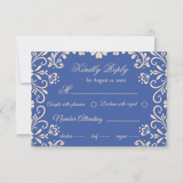 Tarjeta De Confirmación De Asistencia Elegante Boda azul beige