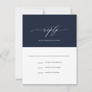 Tarjeta De Confirmación De Asistencia Elegante Boda azul de la Marina de caligrafía simp