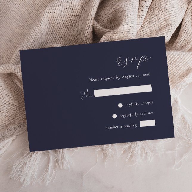 Tarjeta De Confirmación De Asistencia Elegante Boda azul de la Marina Oscura (Subido por el creador)