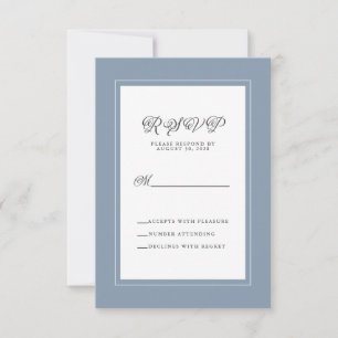 Tarjeta De Confirmación De Asistencia Elegante Boda Azul Polvoriento Gabinete de Respues