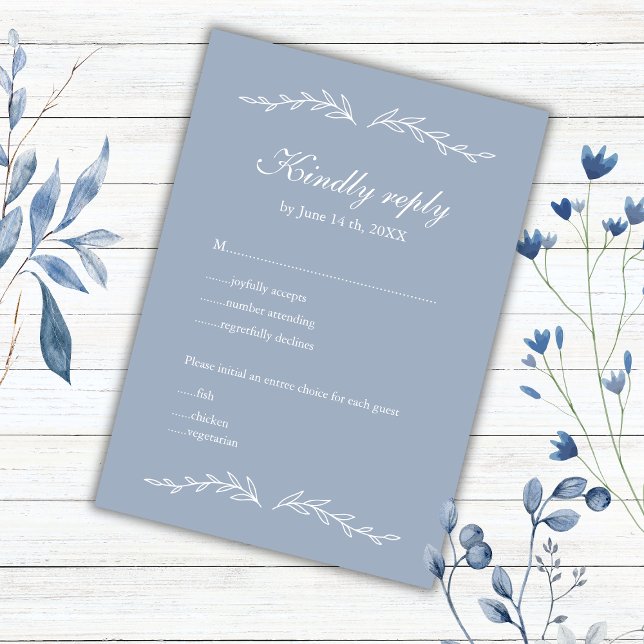 Tarjeta De Confirmación De Asistencia Elegante Boda azul turbio dibujado a mano (Subido por el creador)