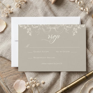 Tarjeta De Confirmación De Asistencia Elegante Boda Barroca Vintage Marfil Neutral