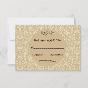 Tarjeta De Confirmación De Asistencia Elegante Boda beige clásico de damasco decorativo