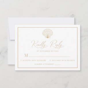 Tarjeta De Confirmación De Asistencia Elegante Boda beige de vieira de playa