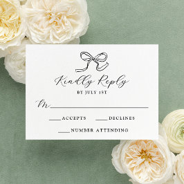 Tarjeta De Confirmación De Asistencia Elegante Boda Black Bow