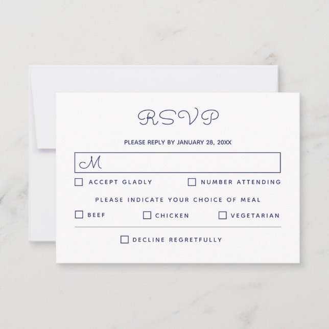 Tarjeta De Confirmación De Asistencia Elegante Boda blanco azul (Anverso)