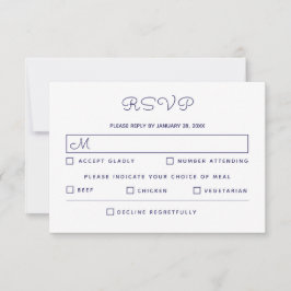 Tarjeta De Confirmación De Asistencia Elegante Boda blanco azul