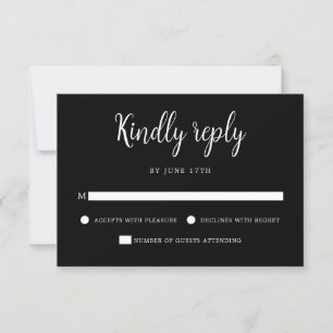 Tarjeta De Confirmación De Asistencia Elegante Boda blanco negro con letras de mano