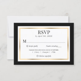 Tarjeta De Confirmación De Asistencia Elegante Boda blanco negro y oro