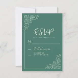 Tarjeta De Confirmación De Asistencia Elegante Boda Blanco Verde Vintage