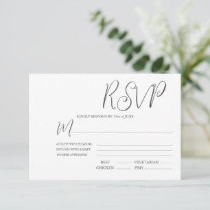 Tarjeta De Confirmación De Asistencia Elegante Boda blanco y negro