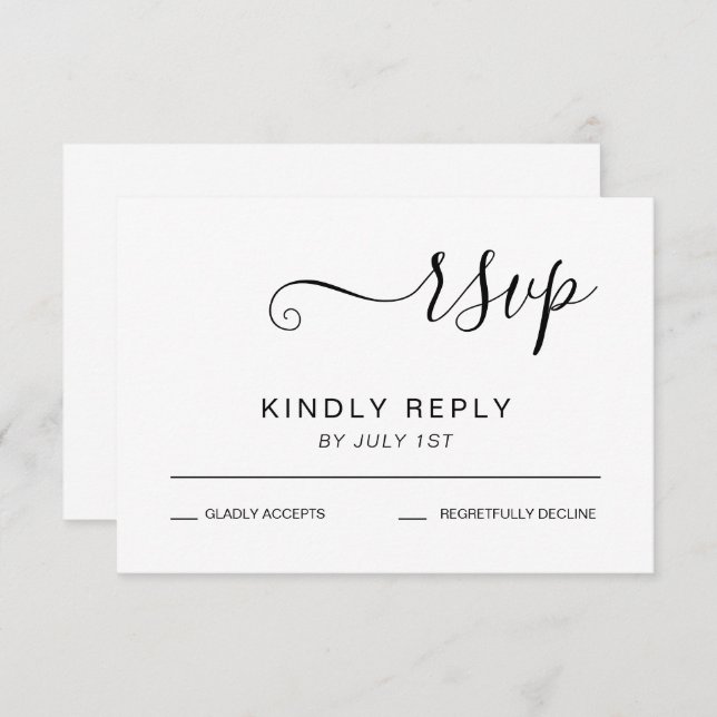 Tarjeta De Confirmación De Asistencia Elegante Boda blanco y negro (Anverso / Reverso)