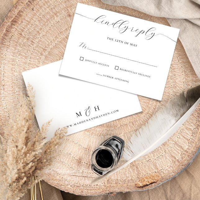 Tarjeta De Confirmación De Asistencia Elegante Boda blanco y negro (Subido por el creador)
