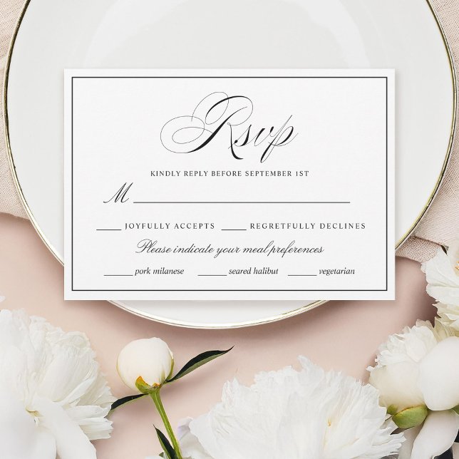 Tarjeta De Confirmación De Asistencia Elegante Boda blanco y negro (Subido por el creador)