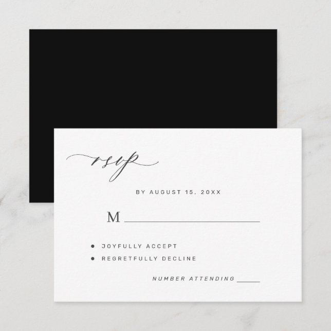 Tarjeta De Confirmación De Asistencia Elegante boda blanco y negro (Anverso / Reverso)