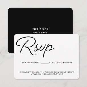 Tarjeta De Confirmación De Asistencia Elegante Boda blanco y negro Asiento reservado