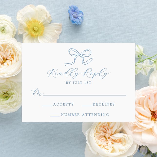 Tarjeta De Confirmación De Asistencia Elegante Boda Blue Bow (Subido por el creador)