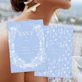 Tarjeta De Confirmación De Asistencia Elegante boda bohemio floral azul claro
