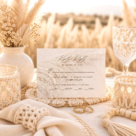 Tarjeta De Confirmación De Asistencia Elegante Boda Boho de Hierba de Pampas