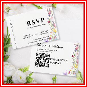 Tarjeta De Confirmación De Asistencia Elegante Boda Boho Flor Silvestre Mariposas Floral