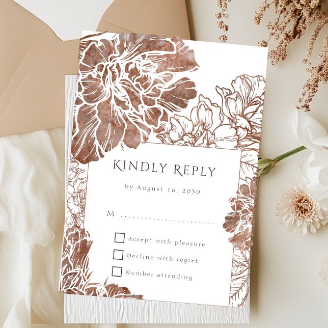 Tarjeta De Confirmación De Asistencia Elegante Boda Boho Floral Terracotta Brown (Subido por el creador)