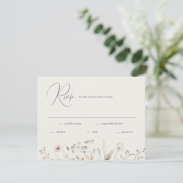 Tarjeta De Confirmación De Asistencia Elegante Boda Boho Wildflower (Anverso de pie)